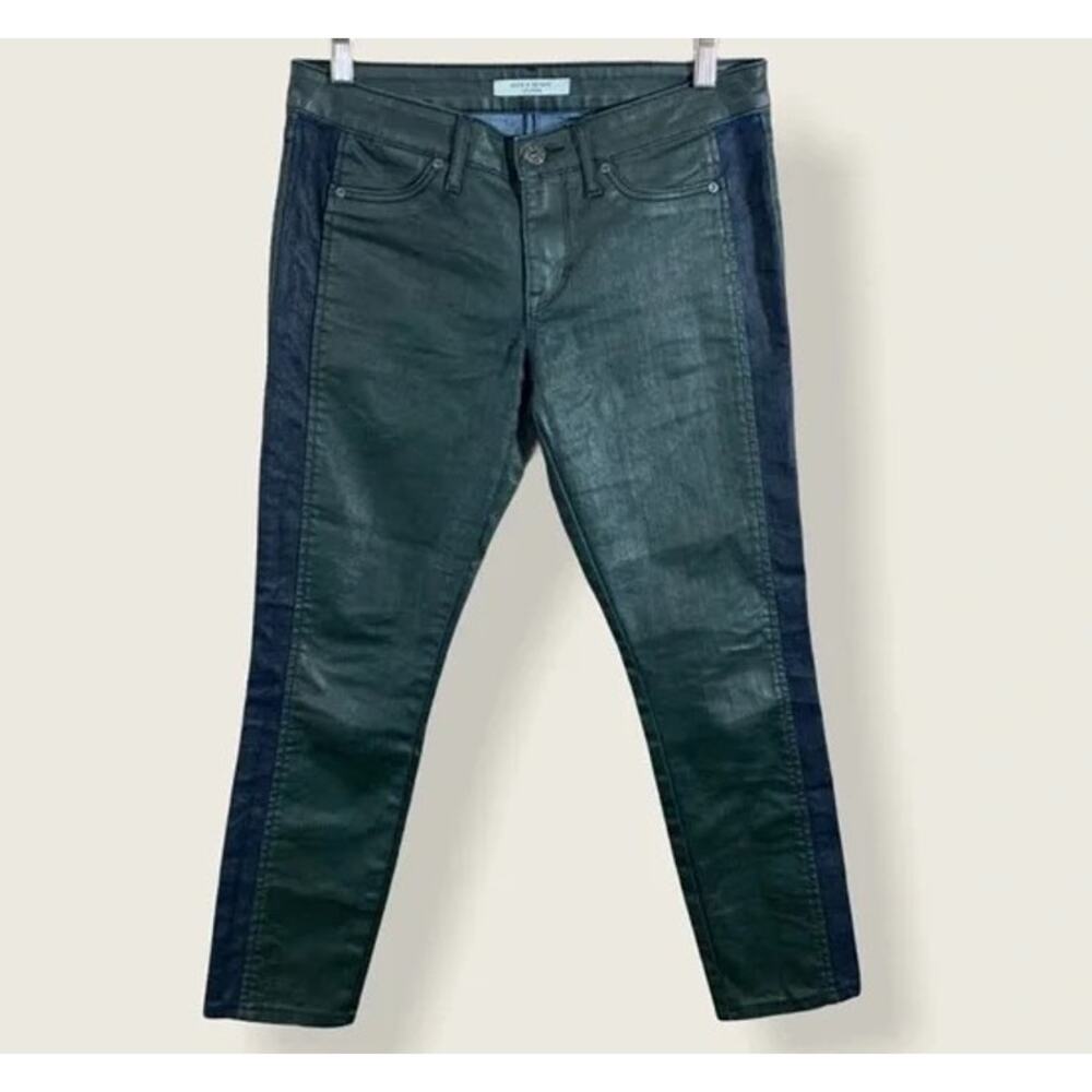 Rich & Skinny The Split Wax Skinny Jean Green & Blue Size 28 NWOT